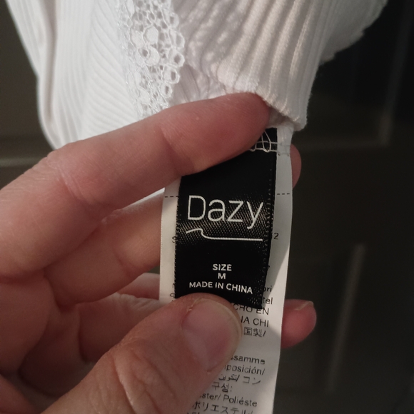 Lace Trim Button-Up Camisole in White - Picture 2 of 5